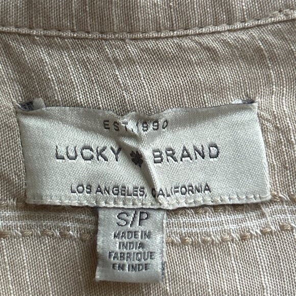Lucky Brand Beige Button-Down Shirt S/P Viscose & Modal Long Sleeve Striped - Picture 4 of 7
